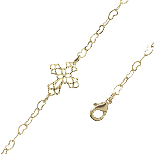 Pulsera Enchapada en Oro Diseño Corazón Irregular con Dije Cruz