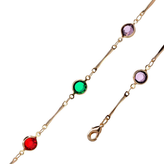 Pulsera Enchapada en Oro Diseño En Serie de Varitas Lisas y Cristales de Colores