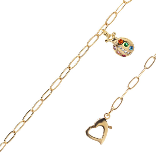 Pulsera Enchapada en Oro Diseño Eslabón con China de Circones de Colorres y Broche Corazón