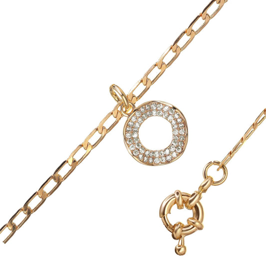 Pulsera Enchapada en Oro Diseño Eslabón con Colgante de Circones Ondeado y Broche Timón