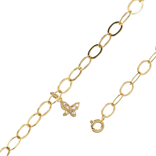 Pulsera Enchapada en Oro Diseño Eslabón Ovalado con Mariposa de Circones