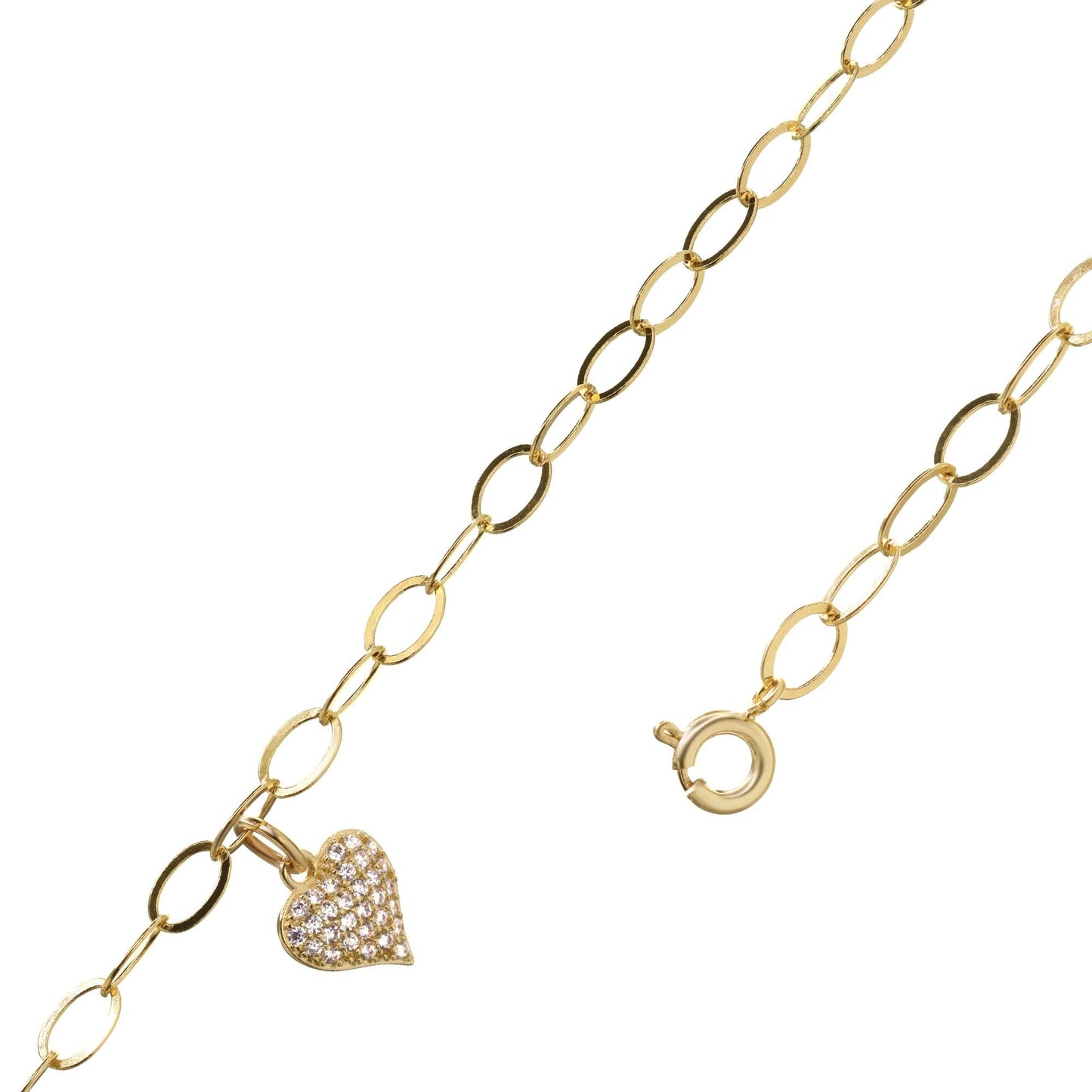 Pulsera Enchapada en Oro Diseño Eslabones con Corazón de Circones