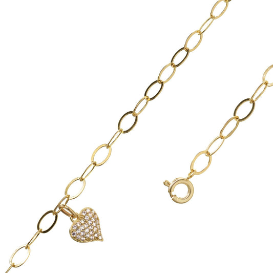 Pulsera Enchapada en Oro Diseño Eslabones con Corazón de Circones