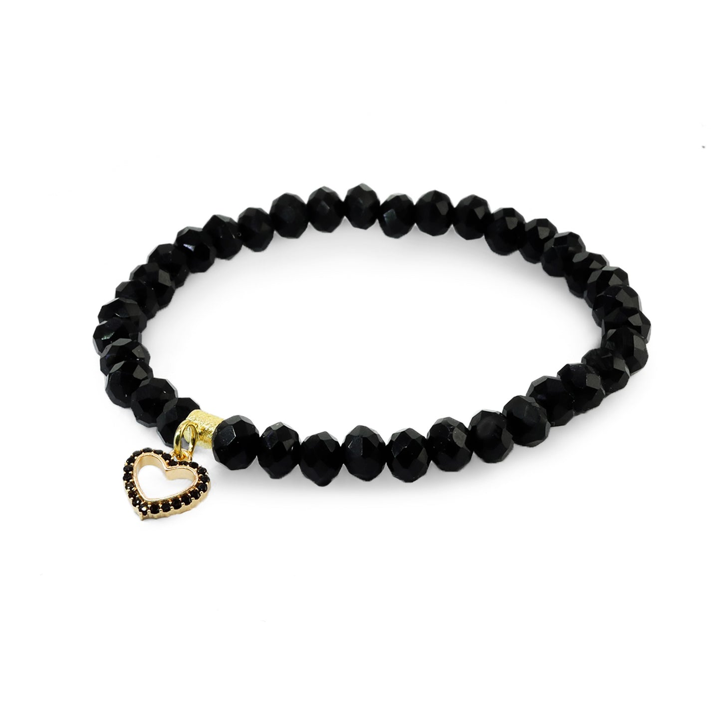 Pulsera Enchapado en Oro Cristales Negros y Corazón