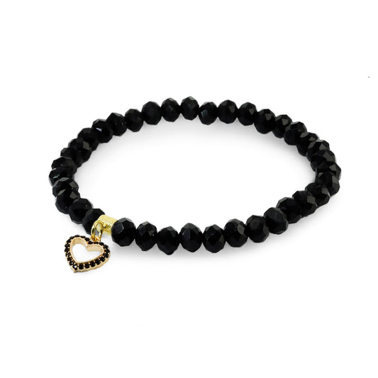 Pulsera Enchapado en Oro Cristales Negros y Corazón