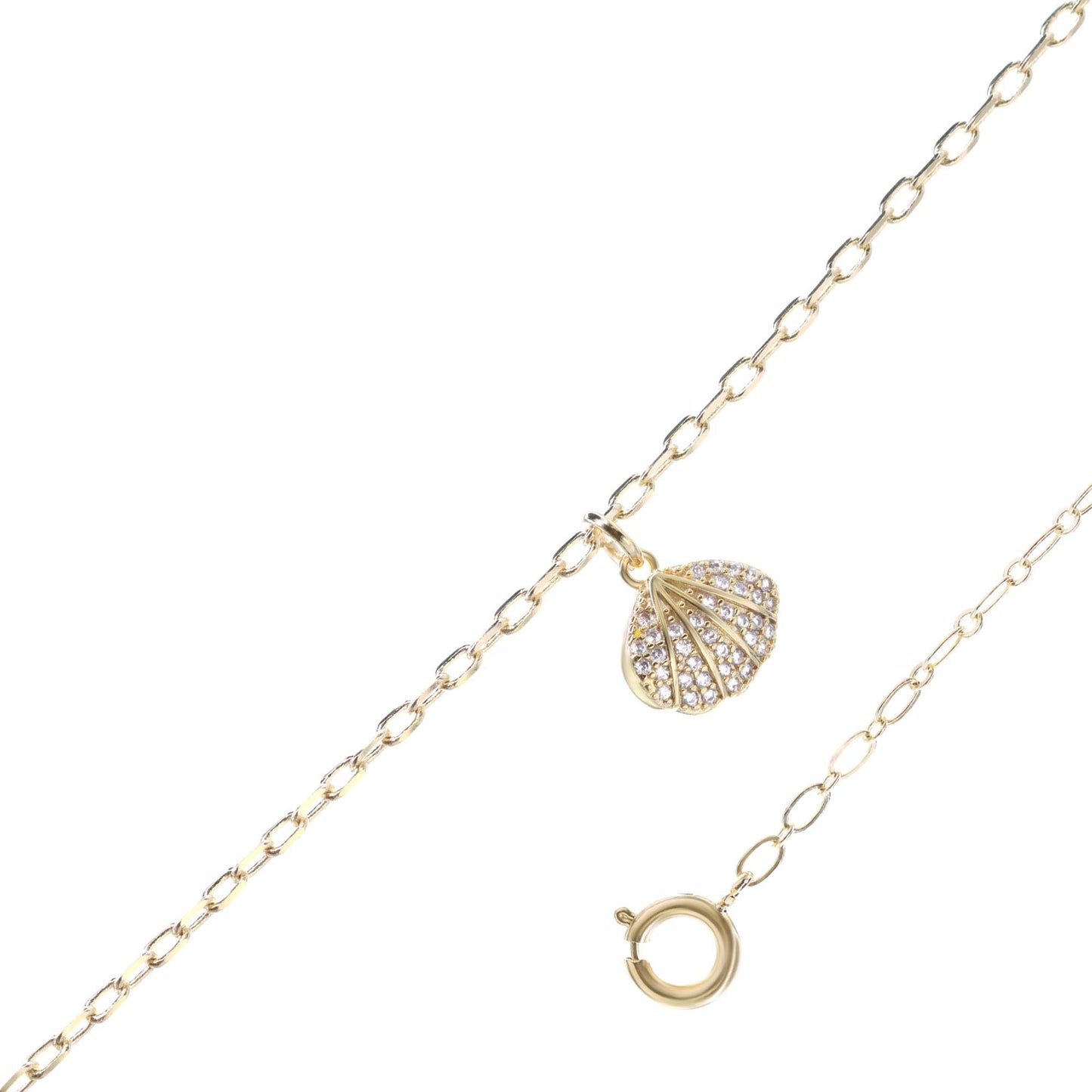 Pulsera Enchapado en Oro Diseño Marino de Concha con Circones