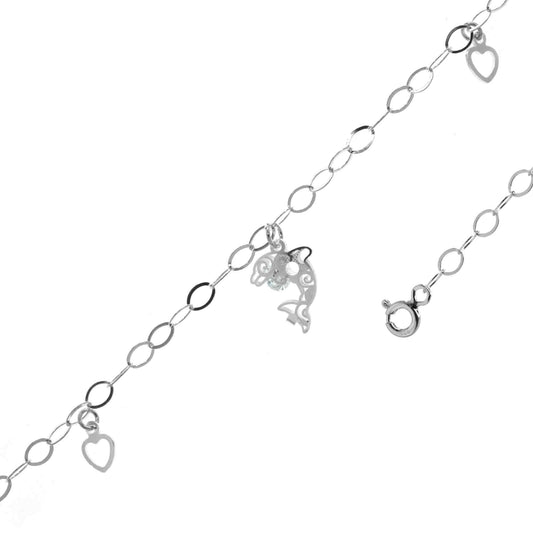 Tobillera de Plata 925 Delfín con Pequeño Circón