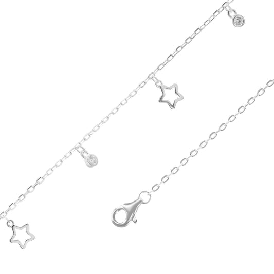 Tobillera de Plata 925 Diseño Estrellas y Delicados Circones