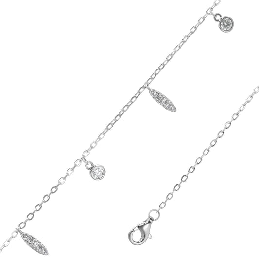 Tobillera de Plata 925 Diseño Varitas y Circones colgantes