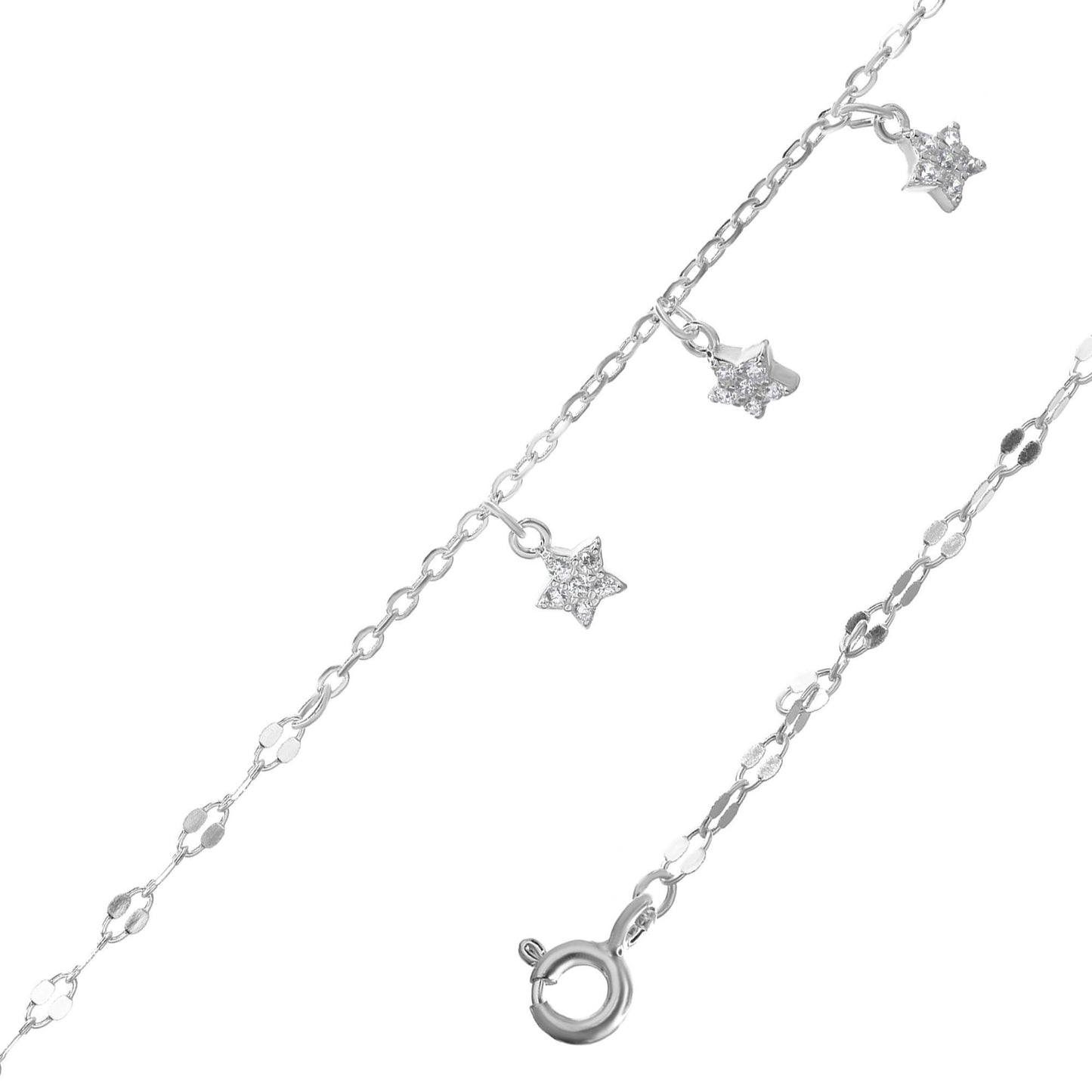 Tobillera de Plata 925 Doble Diseño con Trío de Estrellas
