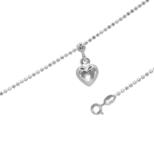 Tobillera de Plata 925 Esferas con Corazón